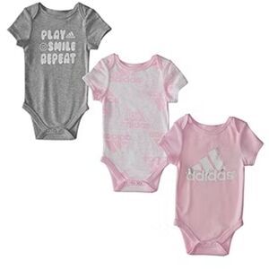 NEW 3 adidas onesie bodysuit 3 months baby girl pink white gray play
